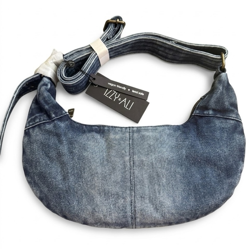 NWT Izzy & Ali Blue Denim Crescent Shoulder Bag Crossbody